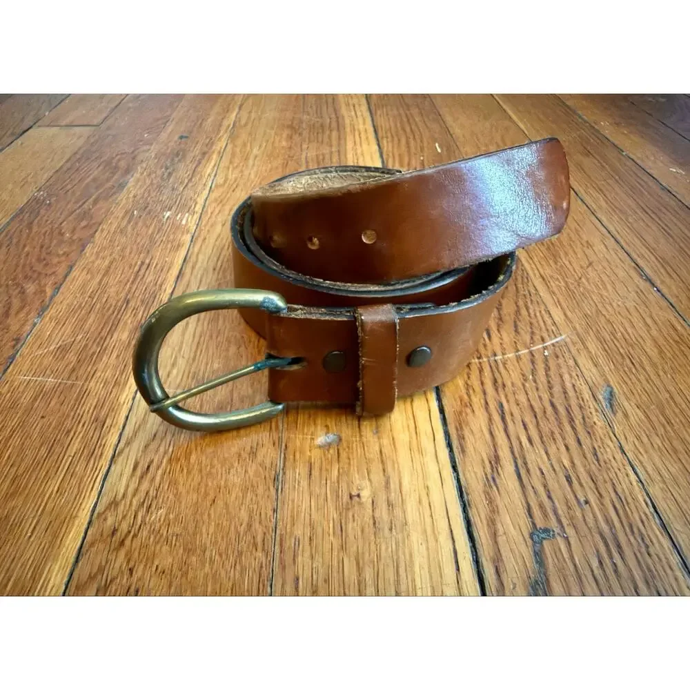 Oil Harness Distressed Brown Leather Belt w/Horseshoe Buckle Mens sz 38
